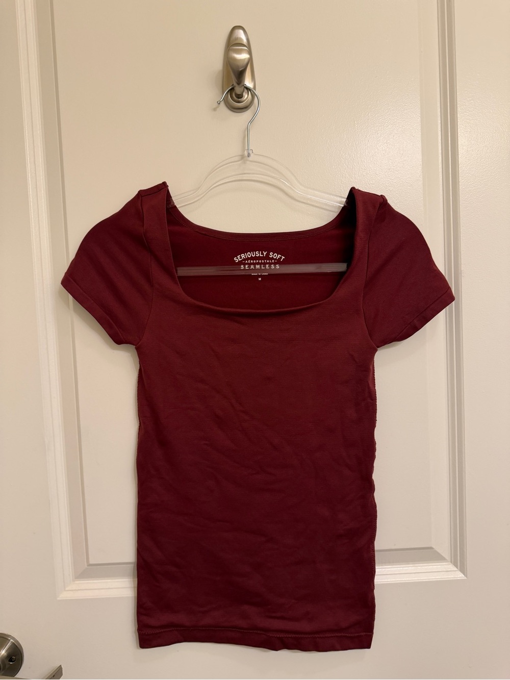 Aeropostale Women’s Scoop Neck Short Sleeve Tee - Burgundy